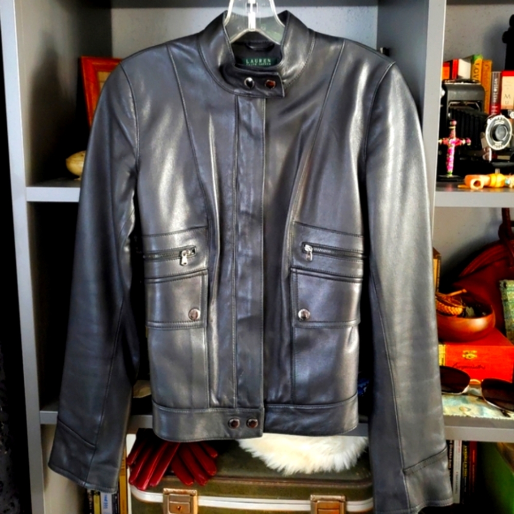 Ralph Lauren Black Leather Moto Jacket, size XS